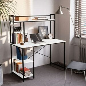 Great Computer Desk 120 cm with Hutch and Storage Shelves