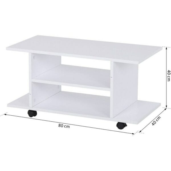 Home Gallery Modern TV Cabinet Stand 3 Tier Storage Shelves with Wheels - White
