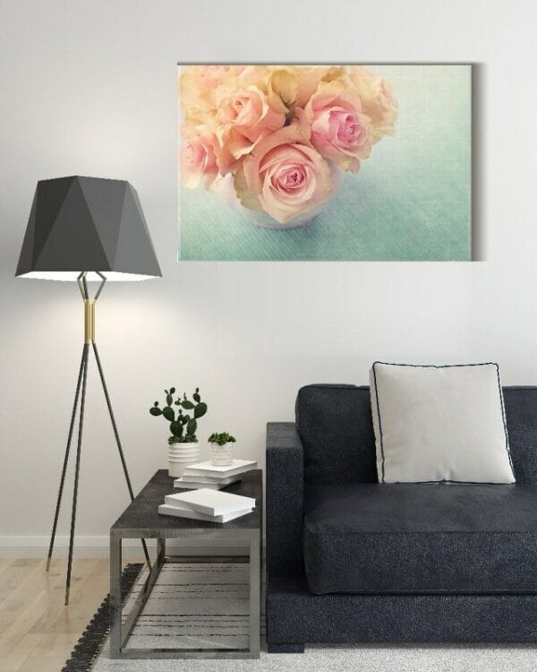 Canvas Wall Art, Abstract Framed Portrait of White roses in a vase
