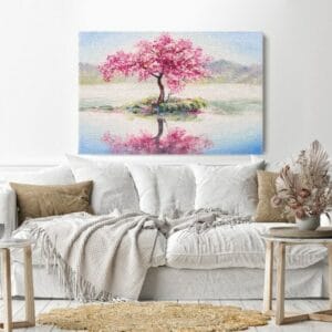 Canvas Wall Art, Abstract Framed Portrait of oriental cherry tree
