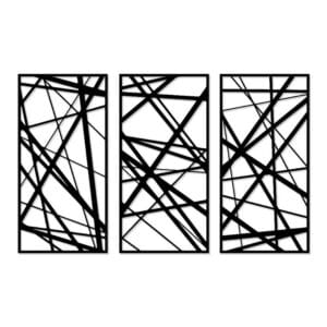 Decorative Abstract linear pattern wood wall Art 3 panels 80X130 cm