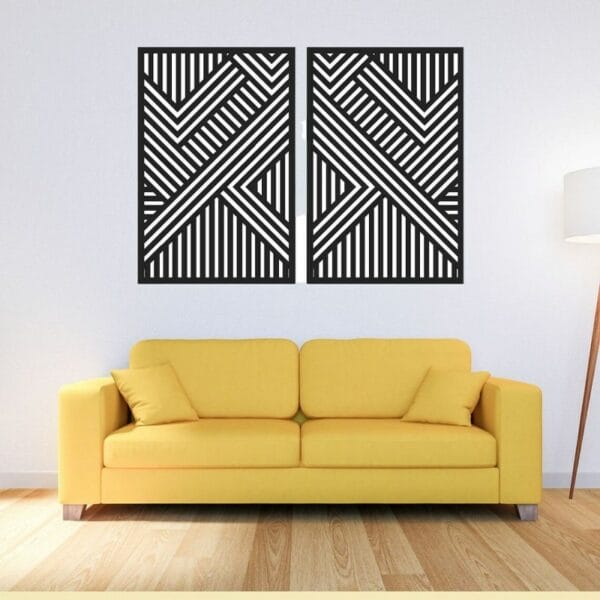 Geometric wood wall art Set of 2 Panel Each 80x50