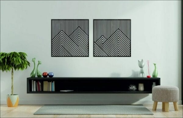 Beautiful Mountain Wood Wall Art Modern Set of 2 Panel Each 60x60