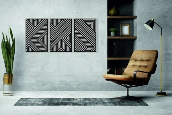Mid Century Geometric Wood Wall Art, Set of 3 Modern Panel 80x50