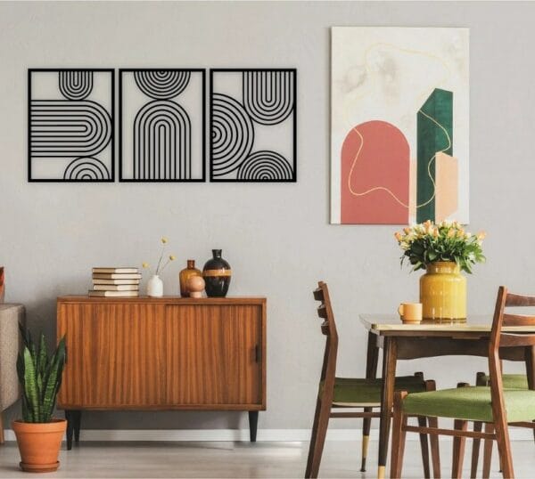 Mid Century Modern Wood Wall art - Set of 3 Each 60x40