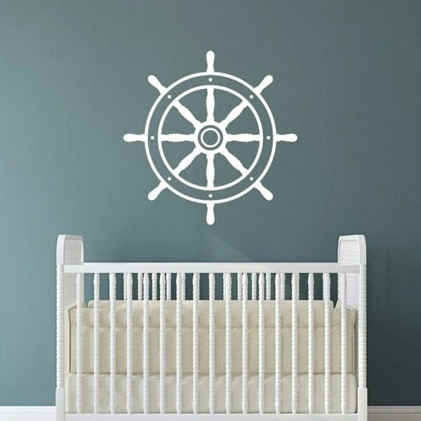 Ship Wheel wall Sticker art 55x55 cm White