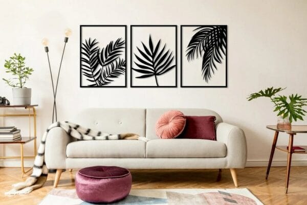 Tropical Leaves wall Sticker art Set of 3 Panel Each 60x40