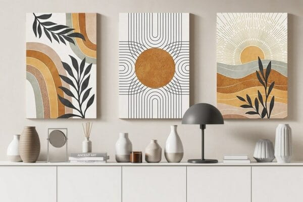 set three abstract canvas minimalism geometric art hand drawn Printed wall art