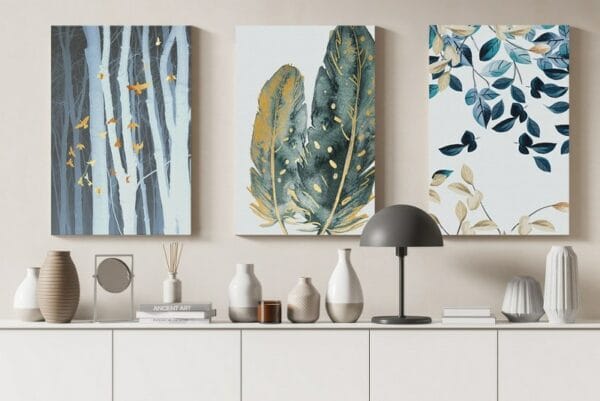 set three minimalist geometric canvas pattern art hand painted Printed wall art