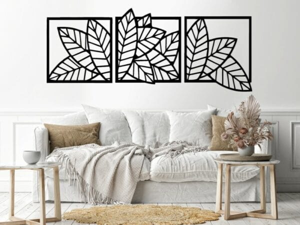 Leaves shape 4 panels wall Sticker 60x180 Black