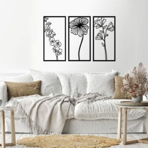 Leaves shape 3 panels Wood Wall art 80x120 Black