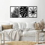 Leaves shape 3 panels wall sticker 80x180 Black