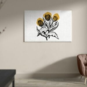 Detailed Illustration canvas Three Flowers Black Yellow Printed  wall art
