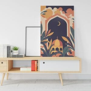 Building a mosque canvas surrounded by colorful flowers Printed wall art