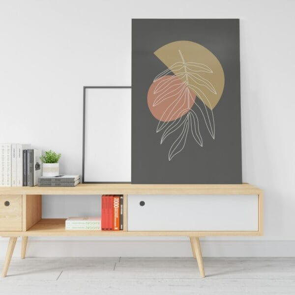 Beautiful Hand drawn line with abstract canvas shape Mid century scandinavian nordic style
