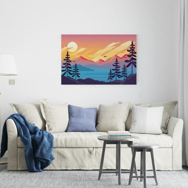 Amazing Boho Landscape canvas Print Abstract Mountains Lake on wall art
