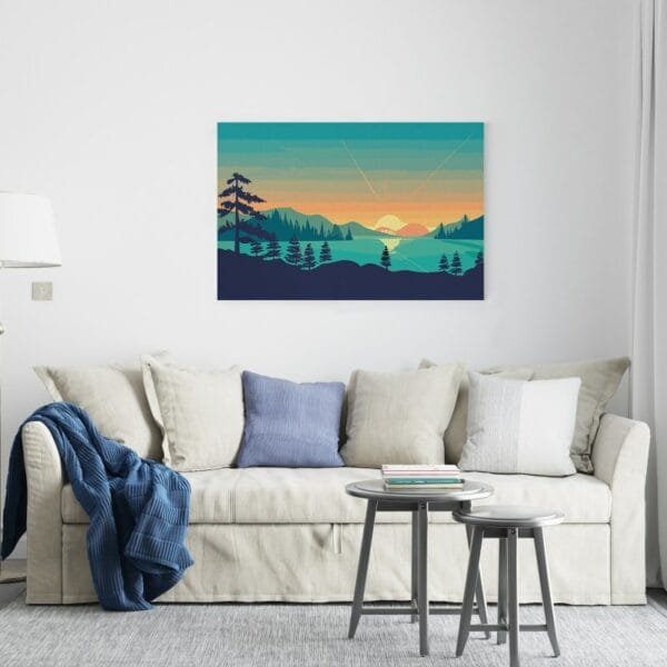 Beautiful Boho Landscape  canvasPrint Abstract Mountains Poster Trees Lake