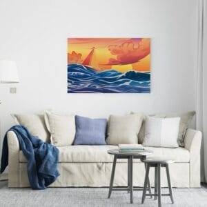 Beautiful canvas Boat in stormy sea illustration Printed  wall art
