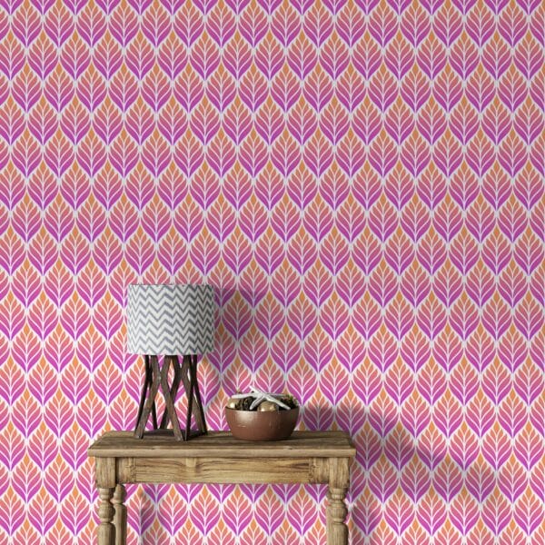 Decor of Thai Style Pink pattern Fabric Wallpaper Covers an area ​​up to 4.2mX3m with adhesive  and smoothing tool