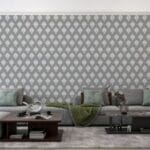 Grey And White Geometric pattern  Fabric Wallpaper Covers an area ​​up to 4.2mX3m with adhesive  and smoothing tool