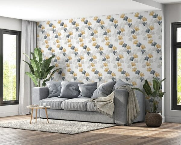 Ginkgo Biloba flowers Seamless Pattern Fabric Wallpaper Covers an area ​​up to 4.2mX3m with adhesive  and smoothing tool