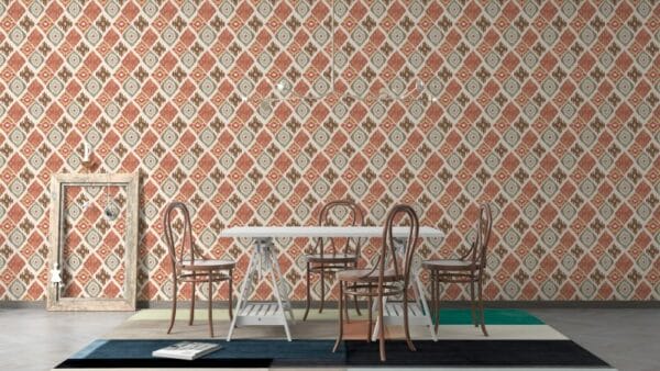 Gold and Red Trellis Fabric Wallpaper Covers an area ​​up to 4.2mX3m with adhesive  and smoothing tool