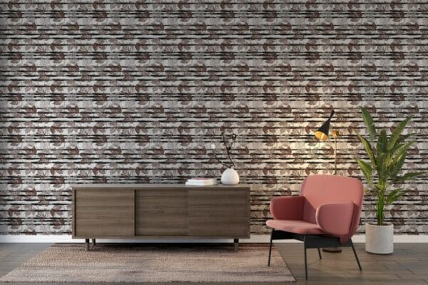 Grey and Brown Leaves Abstract  Fabric Wallpaper Covers an area ​​up to 4.2mX3m with adhesive  and smoothing tool