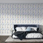 Beautiful Floral Navy White and blue Fabric Wallpaper Covers an area ​​up to 4.2mX3m with adhesive  and smoothing tool