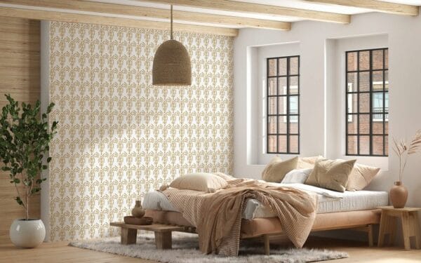 Beige line pattern  Fabric Wallpaper Covers an area ​​up to 4.2mX3m with adhesive  and smoothing tool