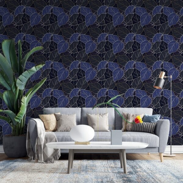 Luxury gold and nature leaf collage pattern seamless Fabric Wallpaper Covers an area ​​up to 4.2mX3m with adhesive  and smoothing tool