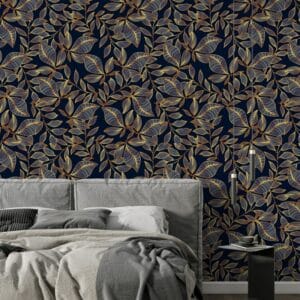 Floral seamless pattern branch with leaves  Fabric Wallpaper Covers an area ​​up to 4.2mX3m with adhesive  and smoothing tool