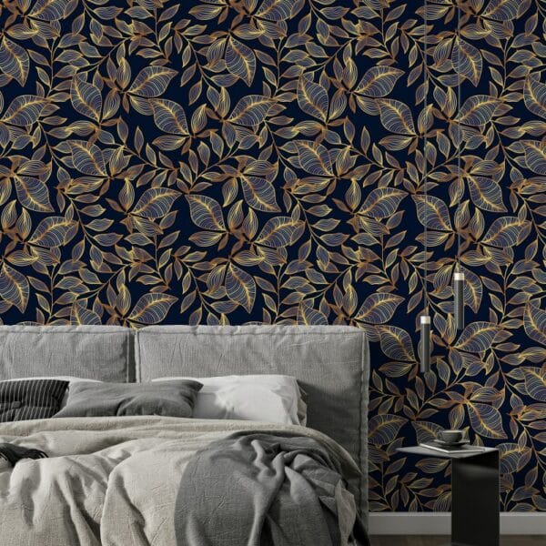Floral seamless pattern branch with leaves  Fabric Wallpaper Covers an area ​​up to 4.2mX3m with adhesive  and smoothing tool