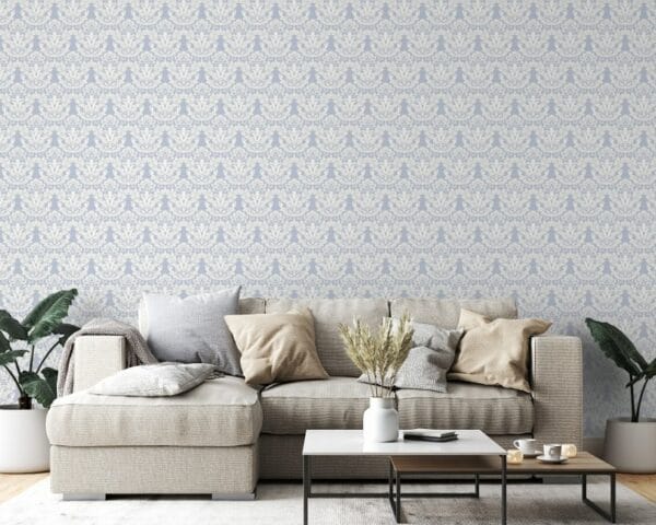 Aqua Chrysanthemum Fabric Wallpaper Covers an area ​​up to 4.2mX3m with adhesive  and smoothing tool