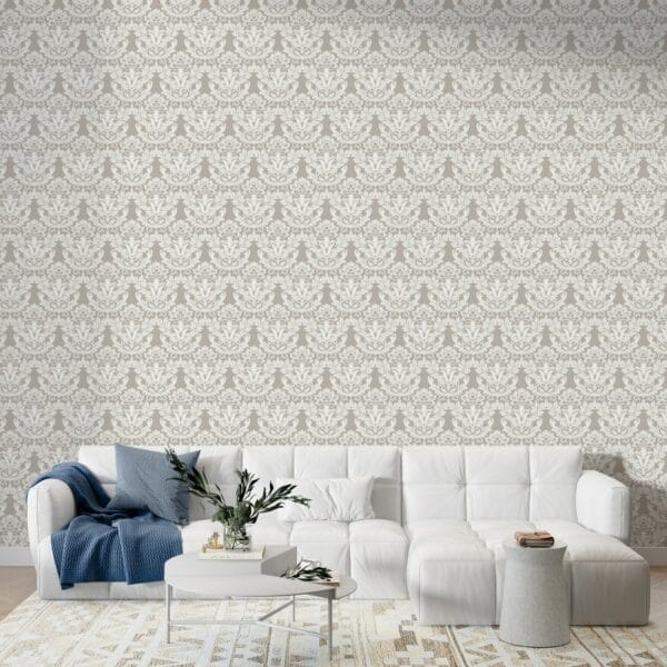 White Filigree Floral Botany Fabric Wallpaper Covers an area ​​up to 4.2mX3m with adhesive  and smoothing tool