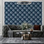 Blue Floral Dark  Fabric Wallpaper Covers an area ​​up to 4.2mX3m with adhesive  and smoothing tool