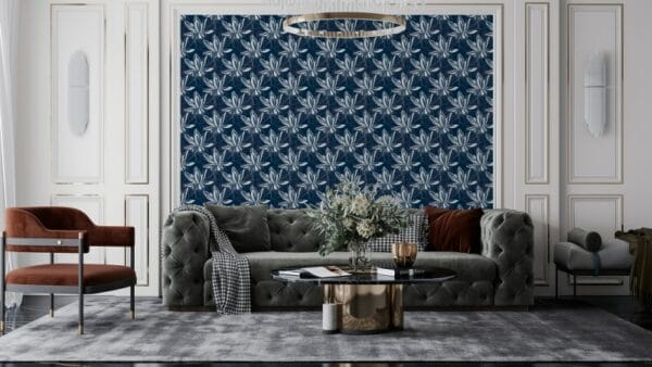 Blue Floral Dark  Fabric Wallpaper Covers an area ​​up to 4.2mX3m with adhesive  and smoothing tool