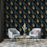 Palm leaves on a black a seamless pattern Fabric Wallpaper Covers an area ​​up to 4.2mX3m with adhesive  and smoothing tool