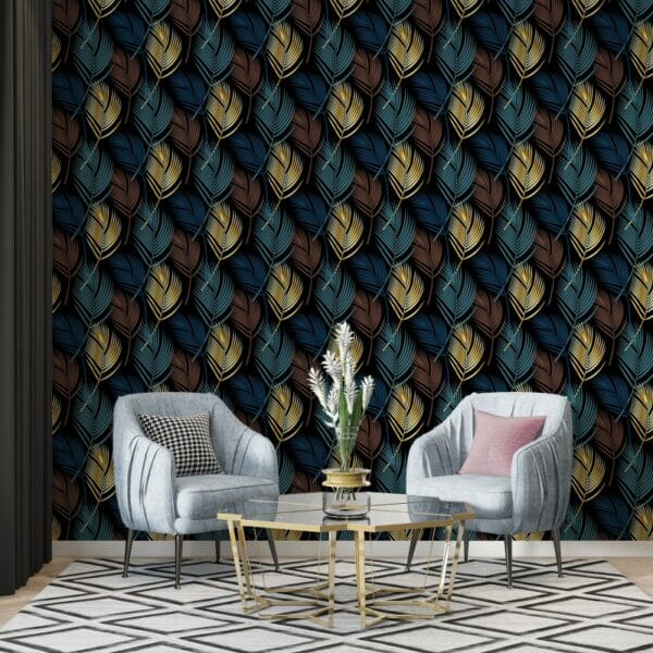 Palm leaves on a black a seamless pattern Fabric Wallpaper Covers an area ​​up to 4.2mX3m with adhesive  and smoothing tool