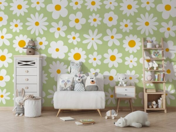 Groovy daisy flowers Vintage 70s style background Fabric Wallpaper Covers an area ​​up to 4.2mX3m with adhesive  and smoothing tool