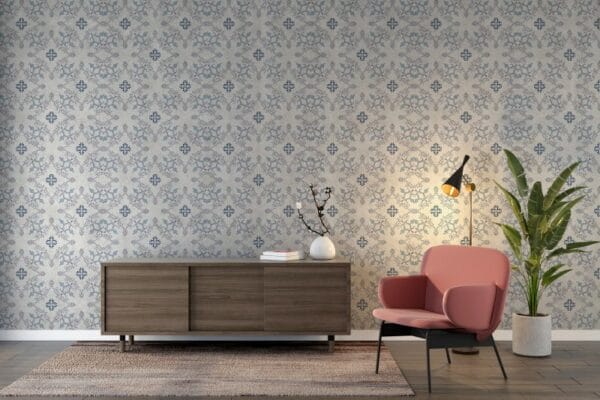 Botanical blue vintage style background Fabric Wallpaper Covers an area ​​up to 4.2mX3m with adhesive  and smoothing tool