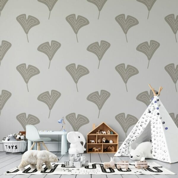 Ginkgo Pattern Fabric Wallpaper Covers an area ​​up to 4.2mX3m with adhesive  and smoothing tool