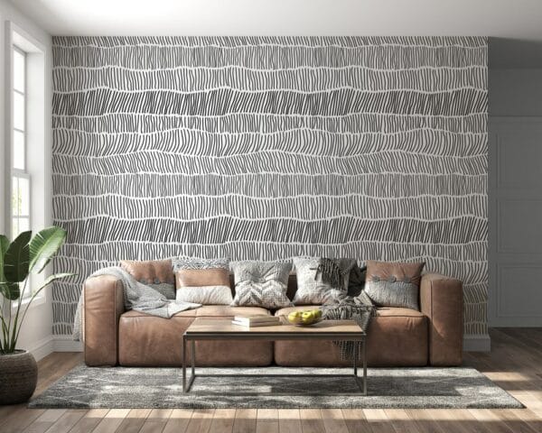 Endless pattern of black vertical stripe Fabric Wallpaper Covers an area ​​up to 4.2mX3m with adhesive  and smoothing tool