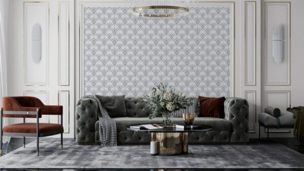 Luxury silver Vector Fabric Wallpaper Covers an area ​​up to 4.2mX3m with adhesive  and smoothing tool