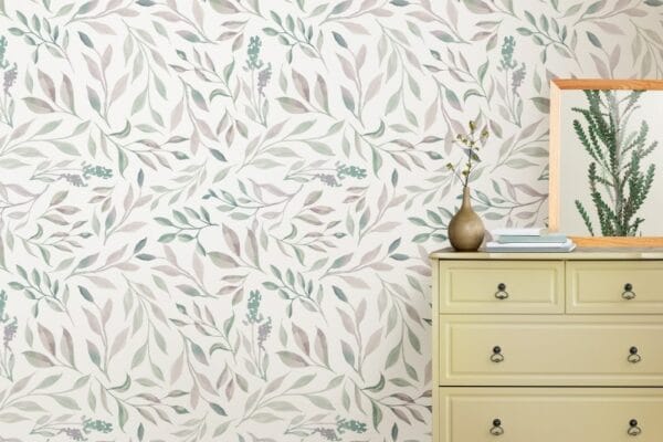 Seamless Pattern floral greenery leaves watercolor Fabric Wallpaper Covers an area ​​up to 4.2mX3m with adhesive  and smoothing tool