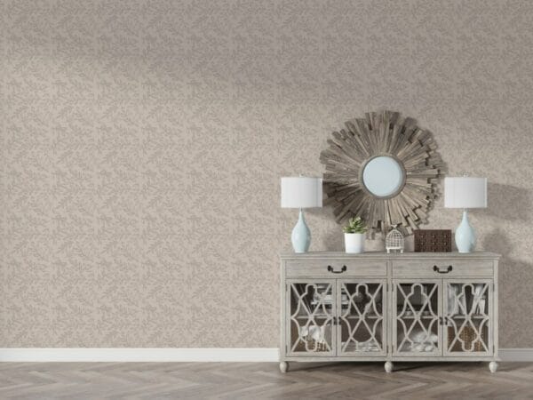 Dry Brush Leaves and Branches Beige Seamless Pattern. Fabric Wallpaper Covers an area ​​up to 4.2mX3m with adhesive  and smoothing tool