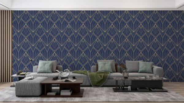 Abstract blue art deco seamless pattern Fabric Wallpaper Covers an area ​​up to 4.2mX3m with adhesive  and smoothing tool