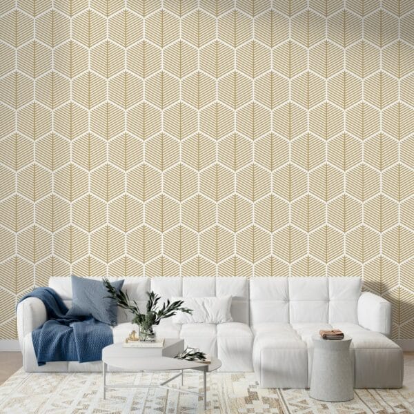 Abstract Gold and white lines geometric pattern  Fabric Wallpaper Covers an area ​​up to 4.2mX3m with adhesive  and smoothing tool