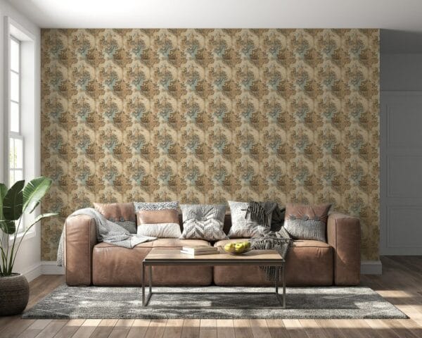 Beautiful Flower leaf watercolor geometric pattern abstract art Fabric Wallpaper Covers an area ​​up to 4.2mX3m with adhesive  and smoothing tool