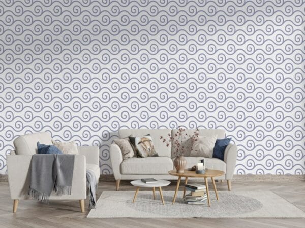 Seamless linear pattern with thin curly lines and scrolls Fabric Wallpaper Covers an area ​​up to 4.2mX3m with adhesive  and smoothing tool