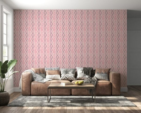Beautiful grey and pink ikat tribal pattern Fabric Wallpaper Covers an area ​​up to 4.2mX3m with adhesive  and smoothing tool